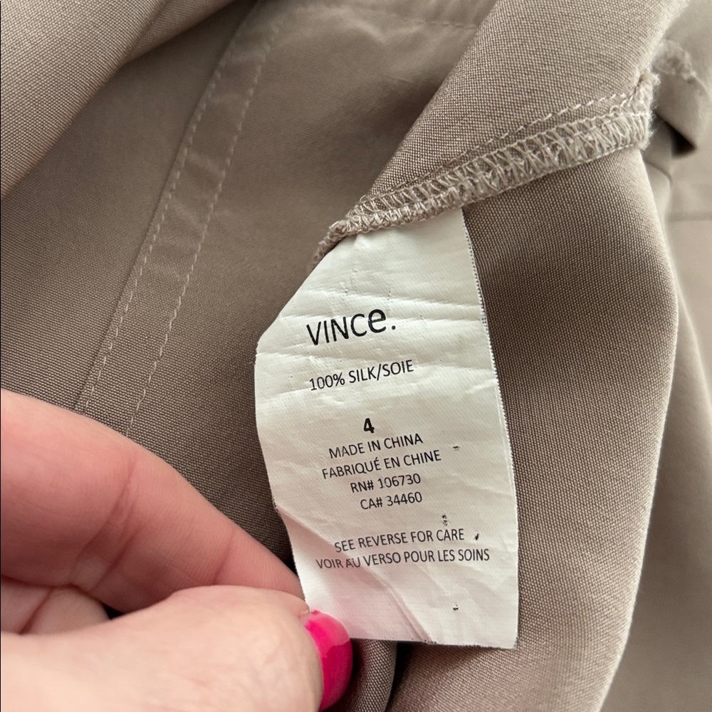 Vince 100% Silk Taupe Drawstring Shirt Dress - Picture 4 of 4
